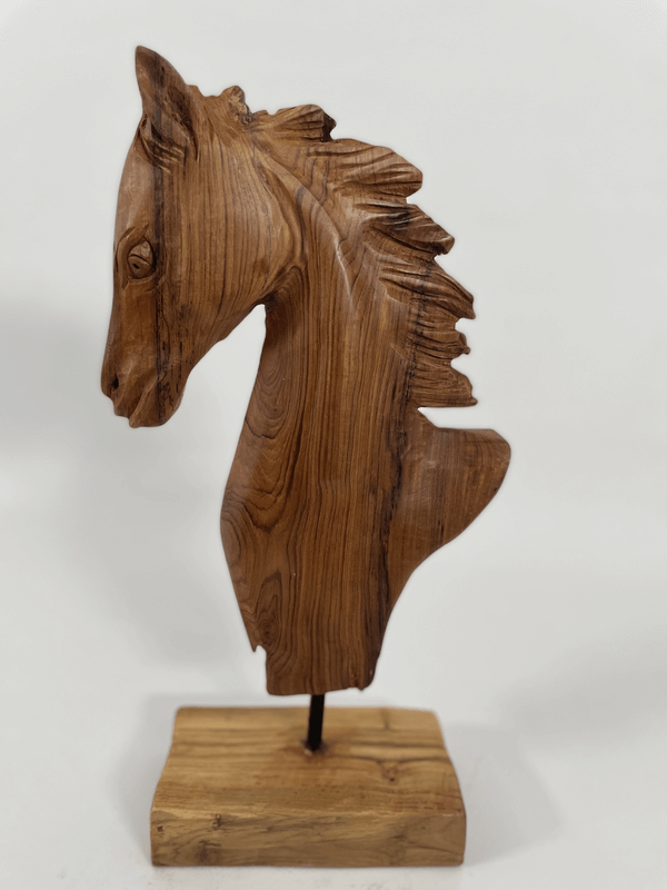 Hand Carved Horse Head on Stand