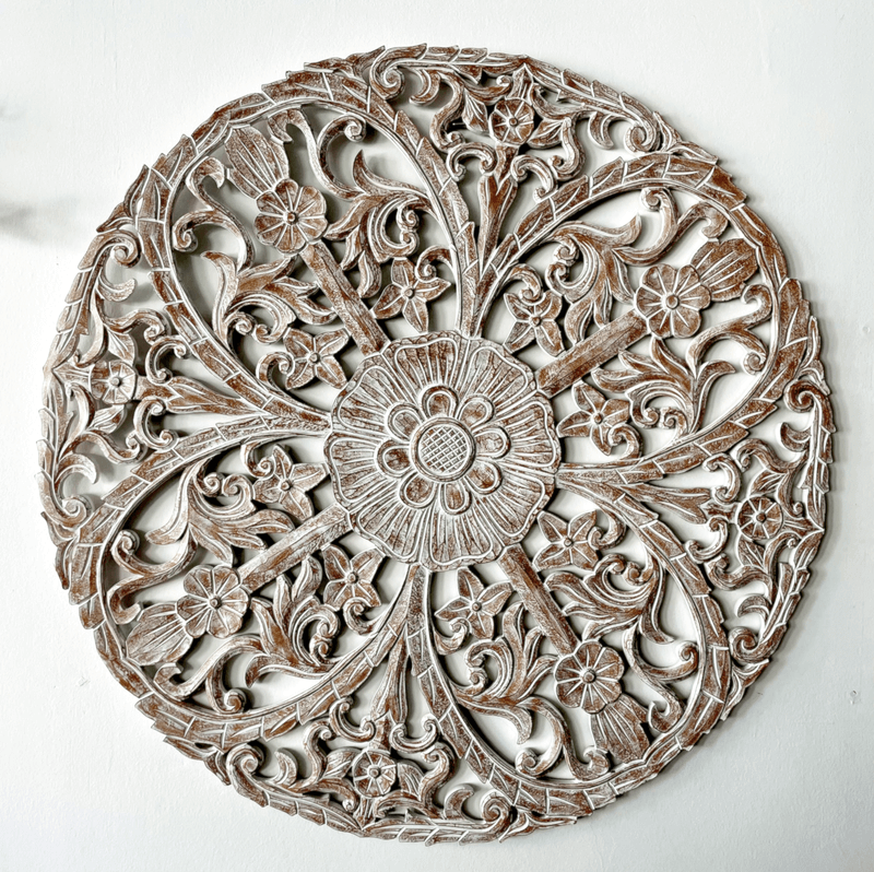 Hand-Carved Wooden Pandil Round Wall Panel
