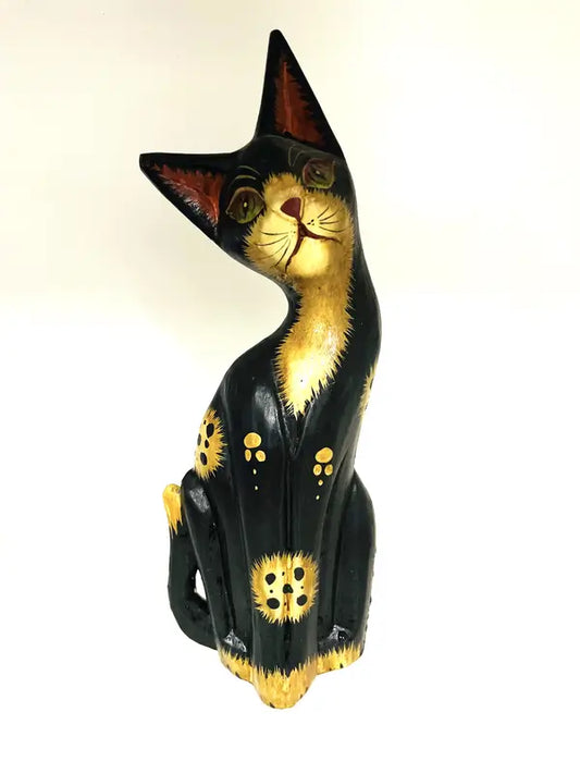 Wooden Cat Hand Carved Sculpture
