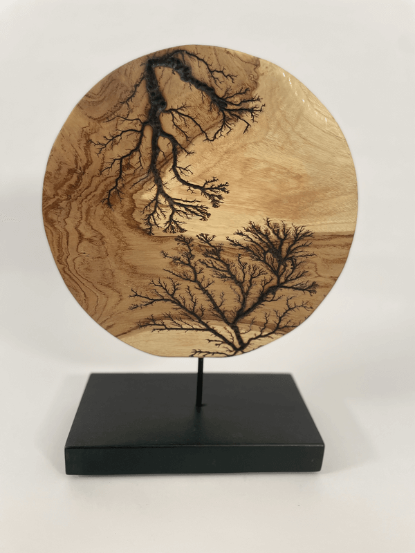 Teak Lightning Art Disc on Stand