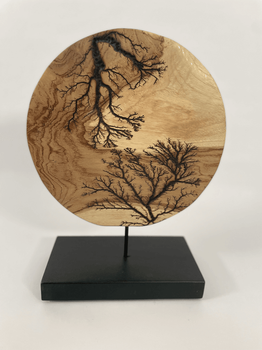 Teak Lightning Art Disc on Stand