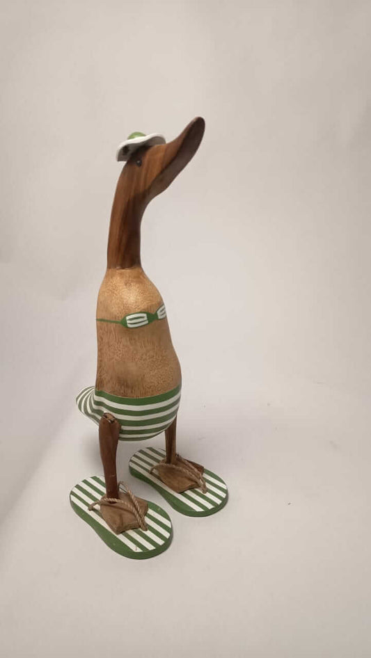 Wooden Duck Figurine Beach Outfit