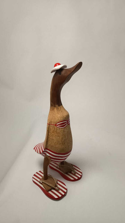 Wooden Duck Figurine Beach Outfit