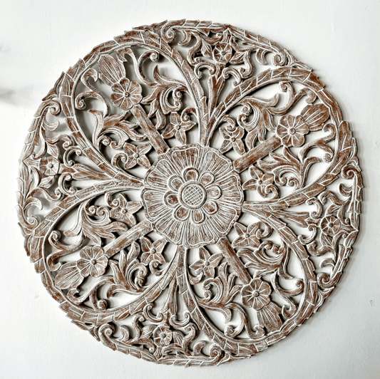 Hand-Carved Wooden Pandil Round Wall Panel