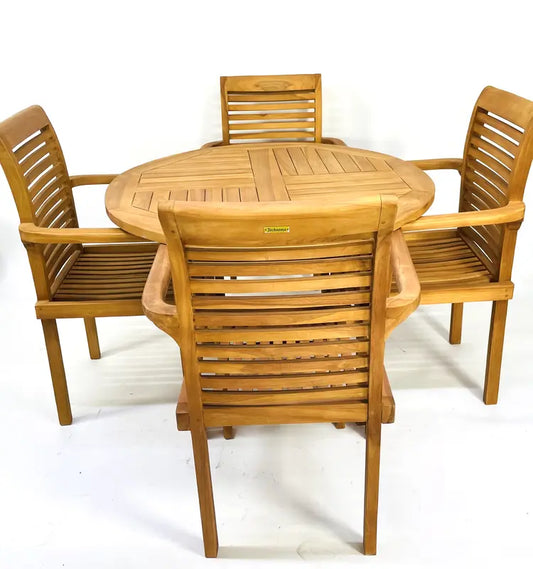 Round Teak Dining Set – 4 Chairs